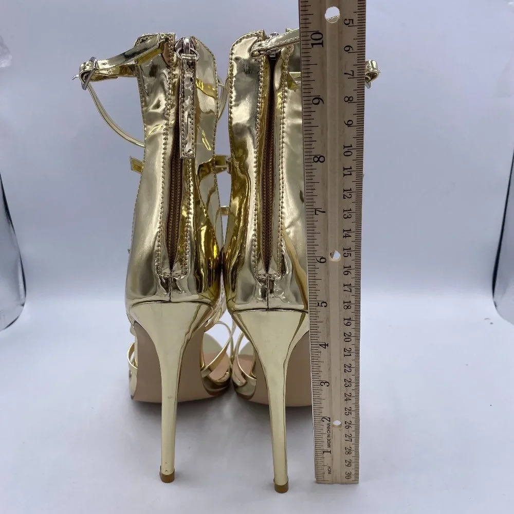 FSJ Gold Strappy Gladiator High Heel Sandals - Picture 7 of 9